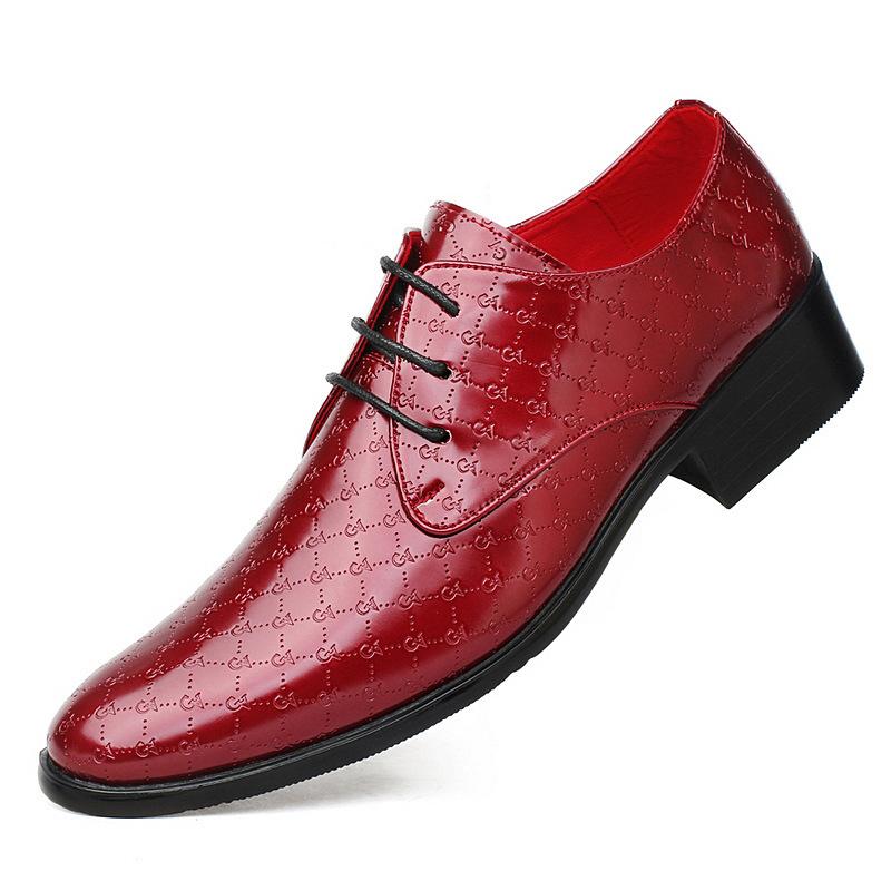 

Patent leather men s leather shoes pointed high heels nightclub men s shoes British men s shoes red leather leathershoes 45 червоний