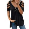 2026 Summer New Fashion Women's V-neck Zipper T-shirt Short Sleeve Off Shoulder Top Loose Shirt