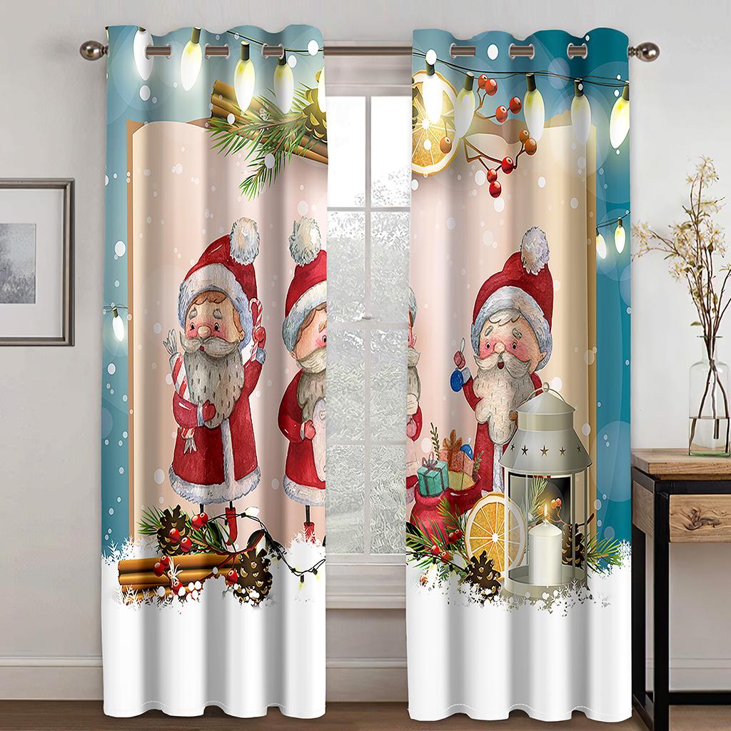 

Рождественские украшения занавес 3D мультфильм Санта-Клаус Рождественская елка полиэстер ткань занавес снеговик узор праздничная атмосфера W132cm x H160cm&Grommet