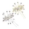 Crystal Pearl Flower Hair Pins Clips U-Shaped Hairpin Gold Leaf Pearl Hair Fork
