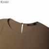 ZANZEA Women Casual Round Neck Solid Color Long Sleeve Loose Muslim Dress