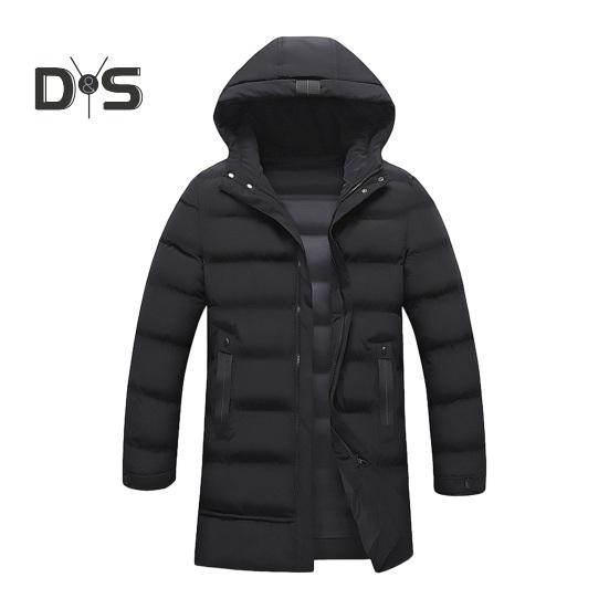 

Мужское хлопковое пальто с капюшоном, длинными рукавами, карманами, длинный пуховик, застежка-молния, однотонные карманы, утолщенная повседневная верхняя одежда XXXL чёрный