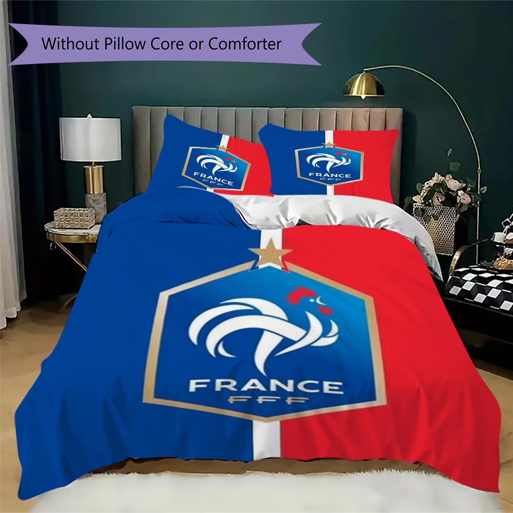 France FFF Motif Literie Ensemble de couette Housse de couette Taie d'oreiller Décoration de maison Cadeau d'anniversaire (1 * housse de couette + 2 * taie d'oreiller sans garnissage)