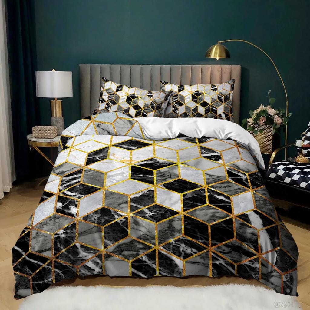 3D Digital Printing Thousand Bird Grid Marble Grid Bed Three-Piece Quilt Cover Sheets