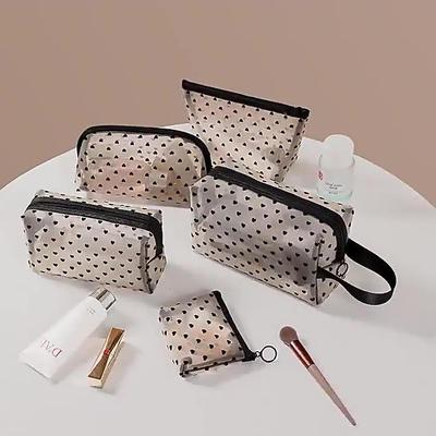 Portable Love Mesh Makeup Bag with Zipper for Lipstick and Cosmetics Storage