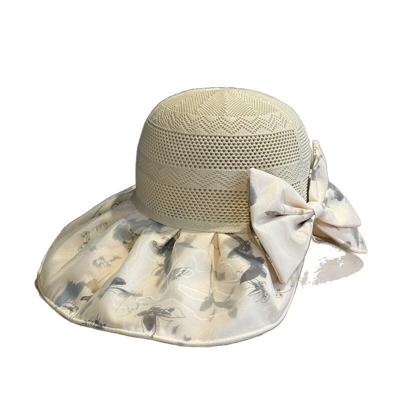 Spring and summer versatile sun protection hat for women, butterfly print, large brim, UV protection, travel foldable fisherman hat