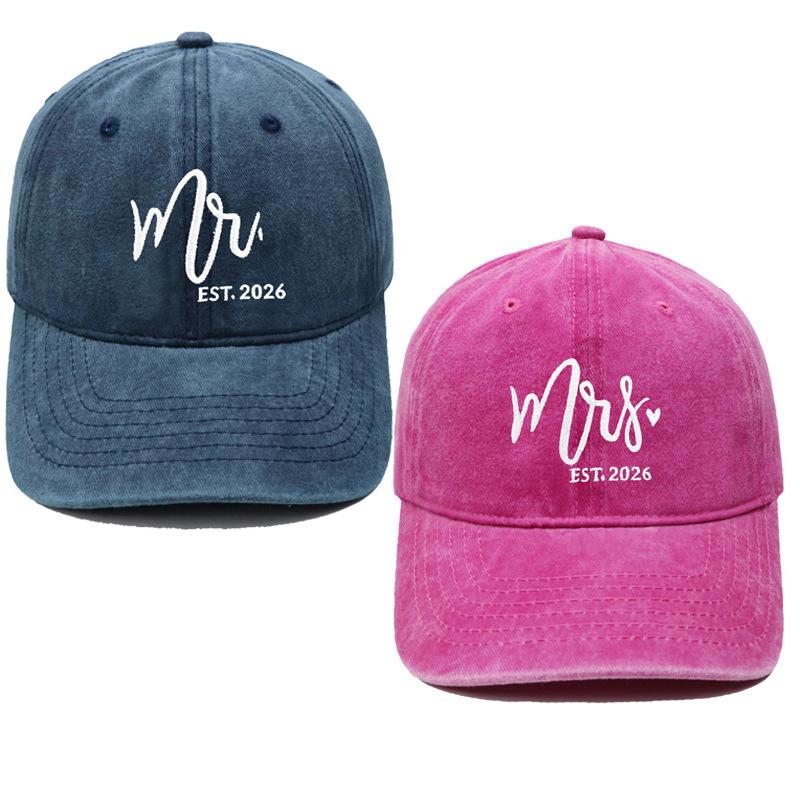 Popular Mr. Mrs. Embroidered Baseball Cap Washed Retro Male and Female Couples Casual Outdoor Sun Hat