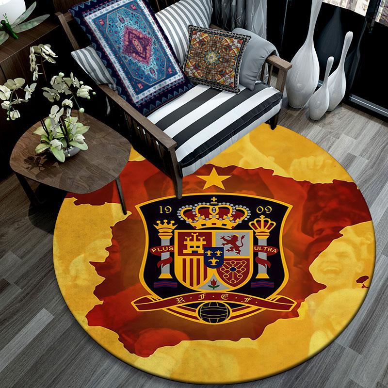 Spain football logo Round Rug, Non Slip Washable Circular Carpet For Living Room Bedroom Playroom, Sports Fan Decor, Holiday Birthday Gift