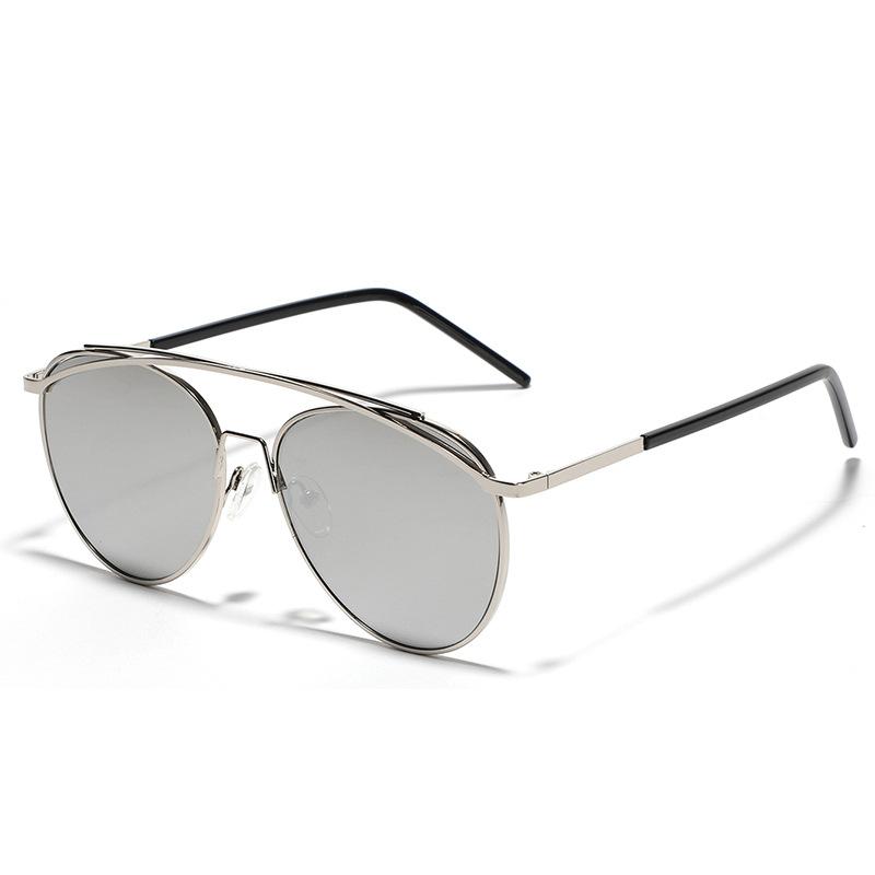 Glasses Metal Double Beam Large Frame Round Sunglasses Male Personality Dazzling Reflective Sunglasses Female