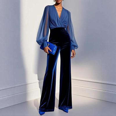 Elegant Mesh Patchwork Velvet Jumpsuit