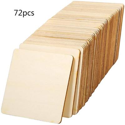 72Pcs 7.5x7.5cm Unfinished Square Wood Slices Blank Crafts 3 X 3 Inch for Coasters Painting Writing Photo Props and Decorations