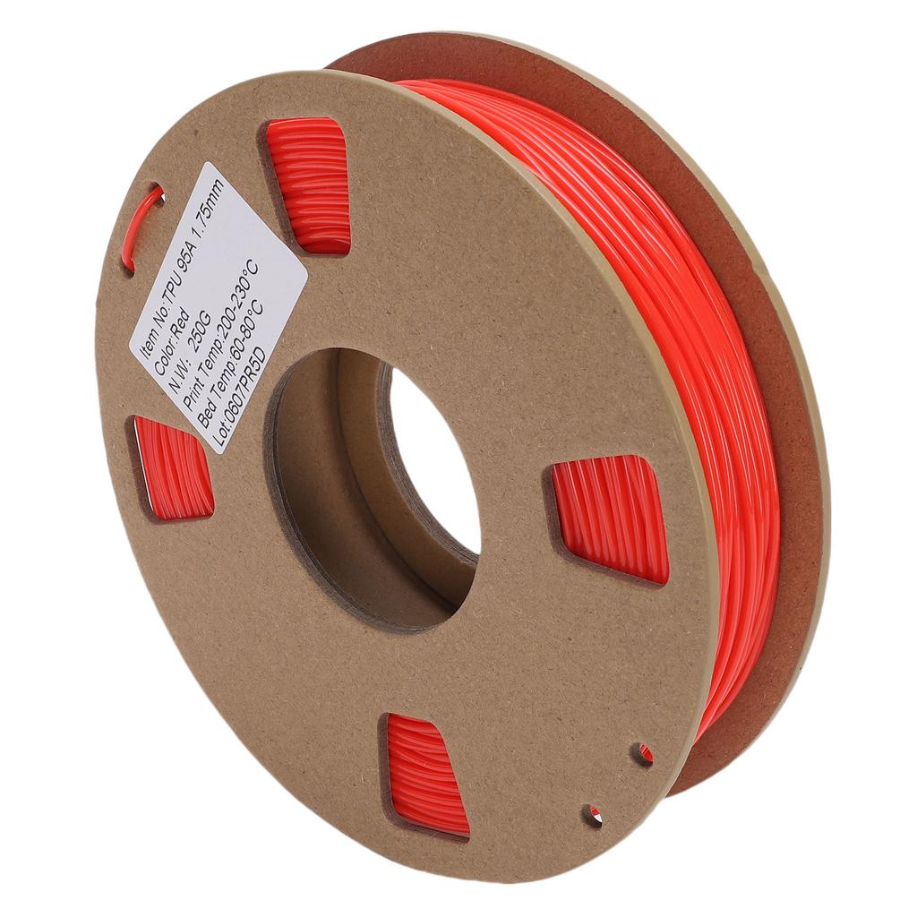 3D Printer Filament 250g 1.75mm 95A TPU Flexible High Elasticity Printer Filament Replacement 0.02mm Accuracy Red