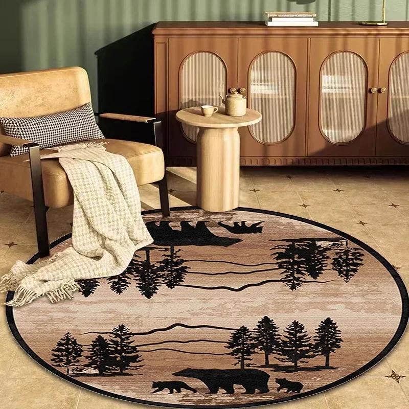 Nordic Retro Round Carpet for Living Room American Pastoral Styl Rug for Bedroom Home Decor Mat Non-slip Chair Mat Washable