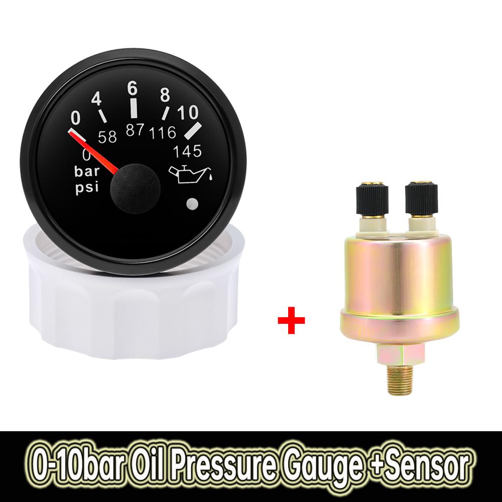 2" 52MM Oil Pressure Gauge 0~10bar/0~145psi Waterproof Oil Press Gauge+ Sensor with Red Backlight for Car Boat Marine 9-32V