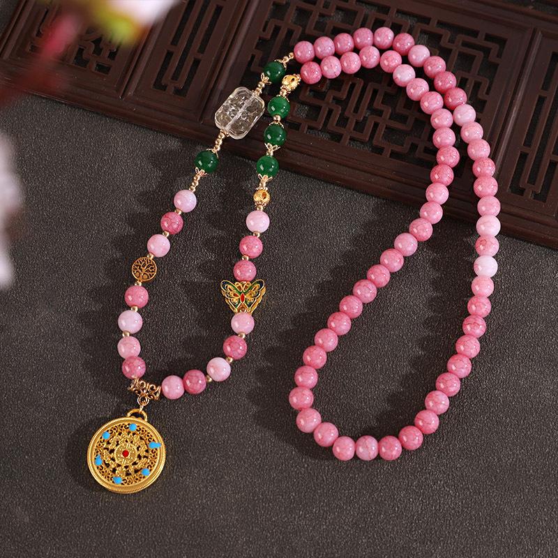Chinese Style Pearl Necklace Hanfu Accessory Zinc Alloy Hollow Carved Pendant Long Chain Necklace
