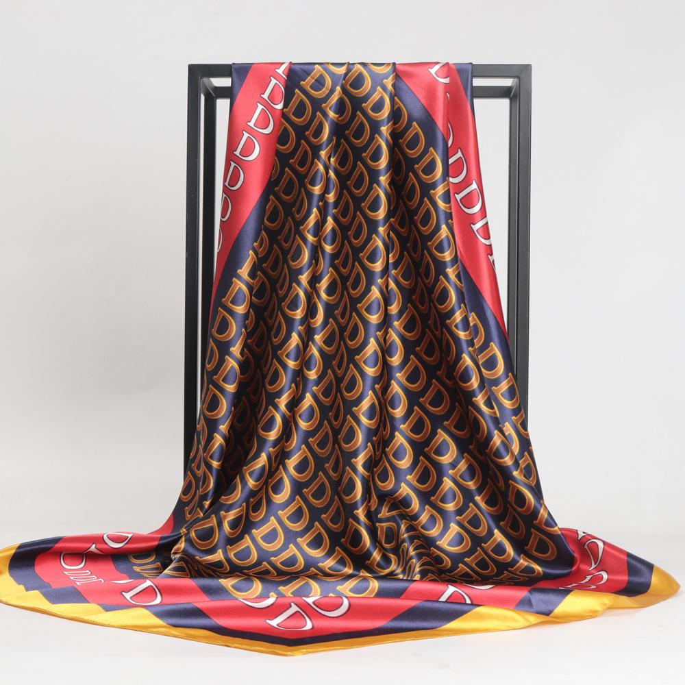 

Высококачественные роскошные шелковые шарфы, повязка на голову, шарфы, шейный шарф для женщин, шелковый шарф с цепочкой, женская декоративная шаль 90*90cm красный