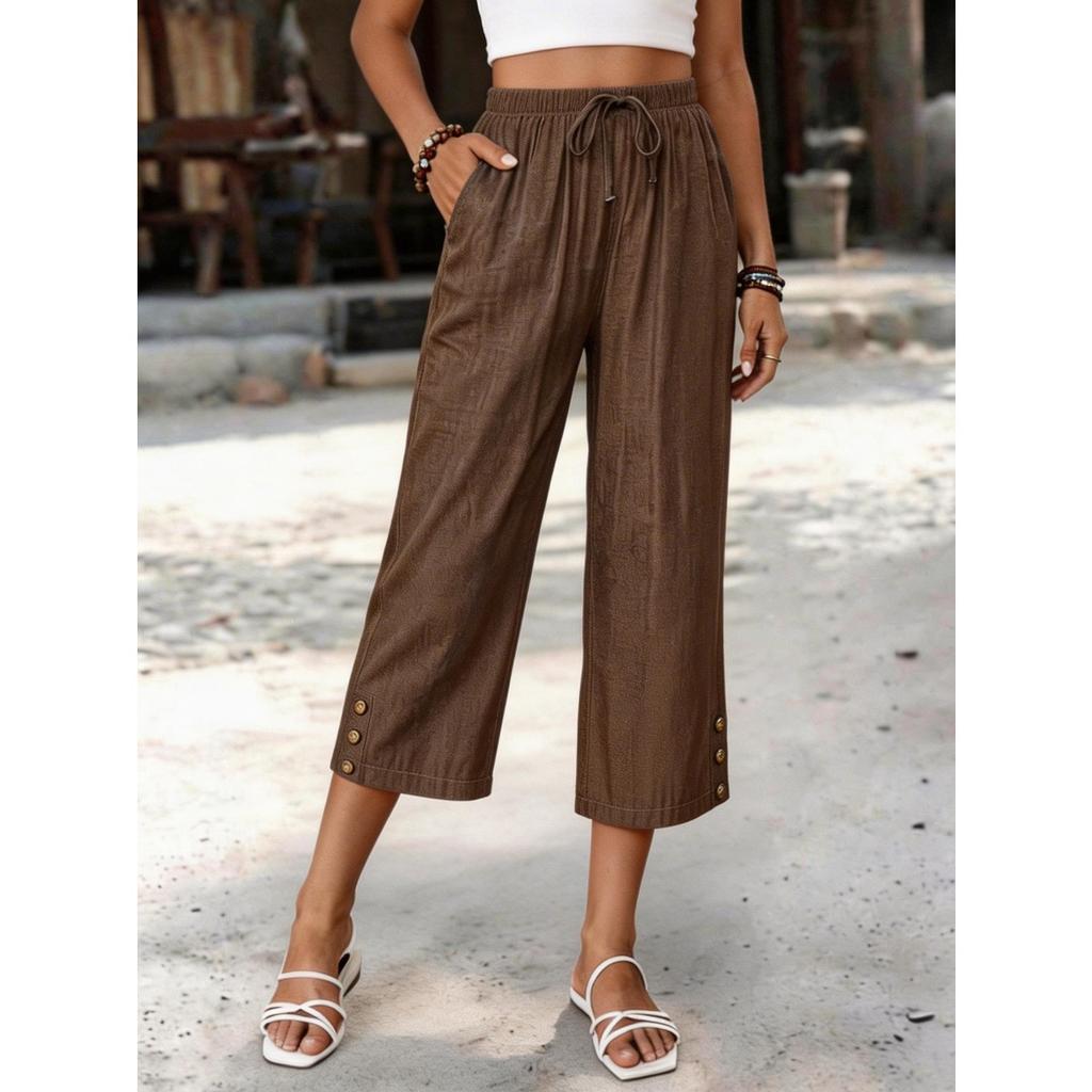 Summer New Arrival Women's Loose Fashion Tencel Denim Casual Cropped Pants 7-inch Length with Pockets European American Style Crossbody