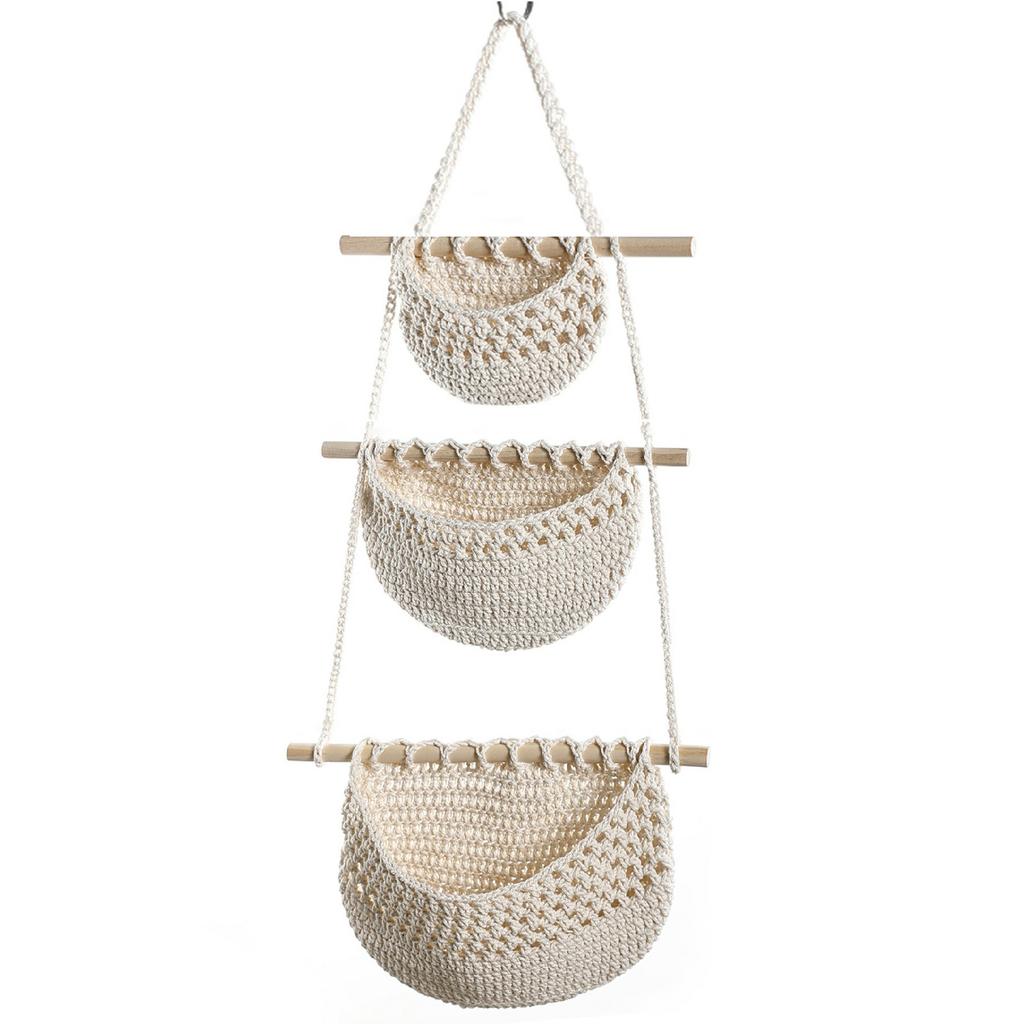 Bohemian 3 Tier Cotton Linen Storage Baskets Wall Hanging Sundries Organizer