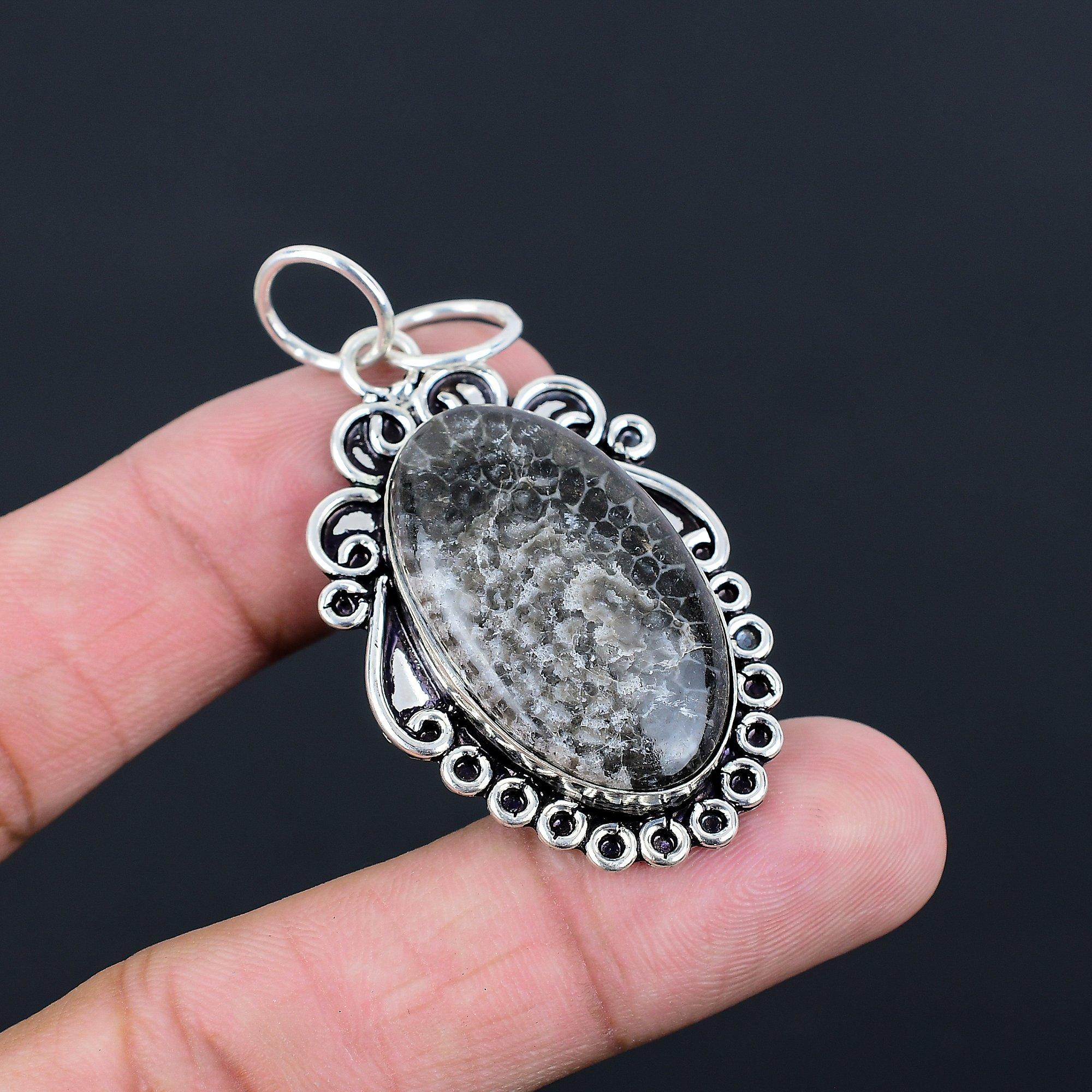 Oval Stingray Coral Stone Birthday Root Chakra Sister Wedding Pendant 925 Silver