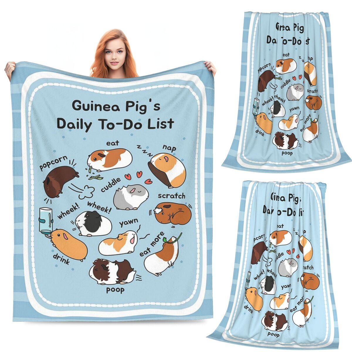 

Guinea Pig Daily To-Do List Blanket Soft Warm Flannel Throw Blanket Bedding for Bed Living room Picnic Travel Home Couch 80x120cm