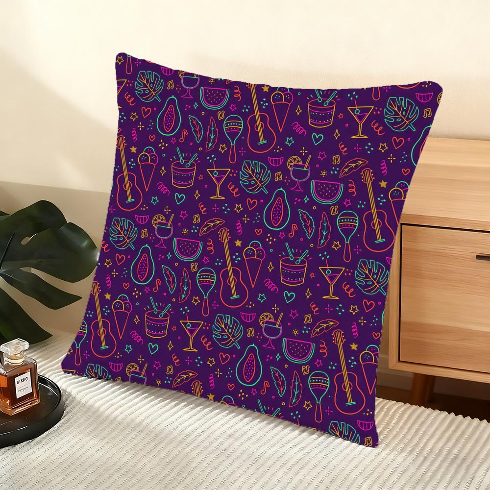 Cocktail Pattern Cushion Cover Soft Short Plush Pillow Cover Smooth Cozy Texture Aesthetic Cushion Case Home Decor