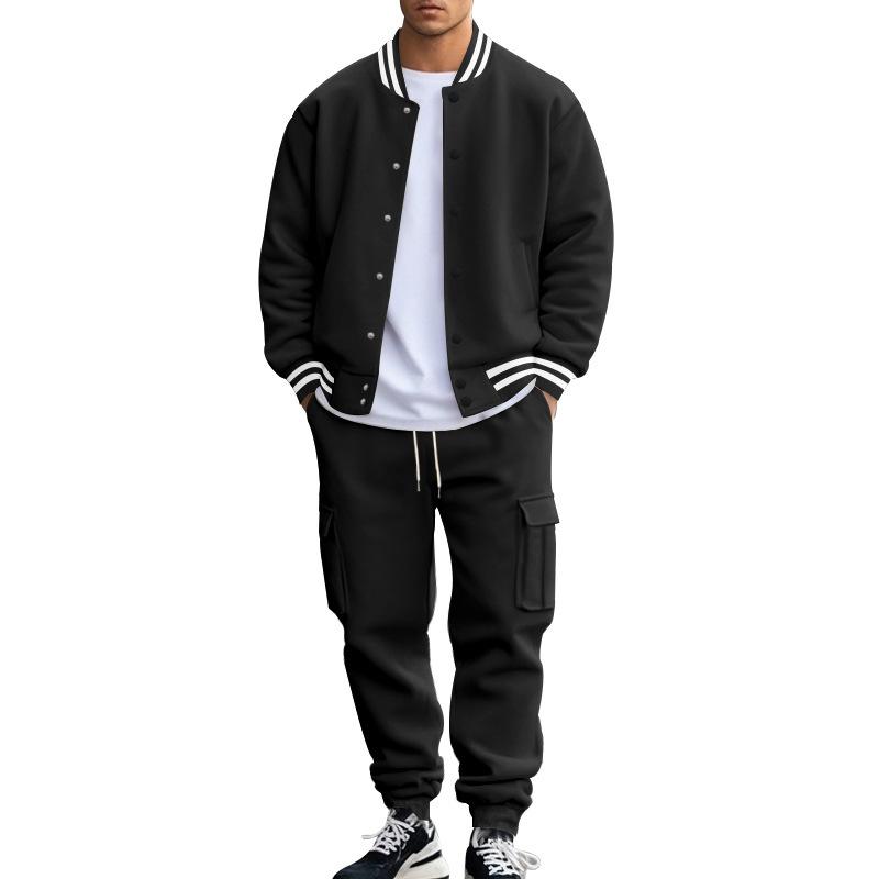 Zweiteiliger Herren-Trainingsanzug im europäischen und amerikanischen Stil für Frühling und Herbst, Baseballjacke mit Stehkragen und langen Hosen, lässige Oberbekleidung, lockerer Sport-Trainingsanzug