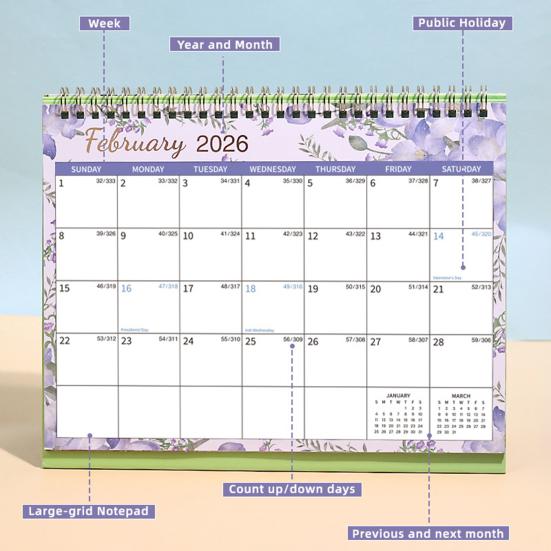2026 Desk Calendar Standing Flip Desktop Calendar with Twin-Wire Binding Jan 2026 - Dec 2026 12 Monthly Planner for Home Office School