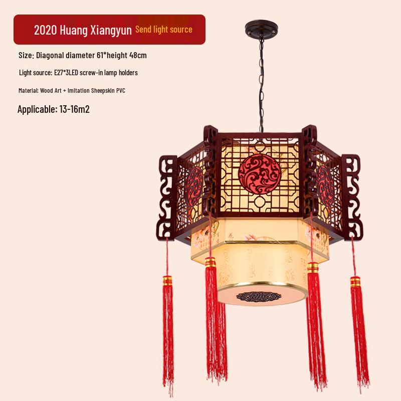 Hexagonal Solid Wood Chinese Antique Pendant Light for Teahouse or Restaurant
