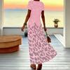 Women Plus Size V Neck Short Sleeve Maxi Dress Gradient Pink Leopard Print Loose Summer Beach Long Dress