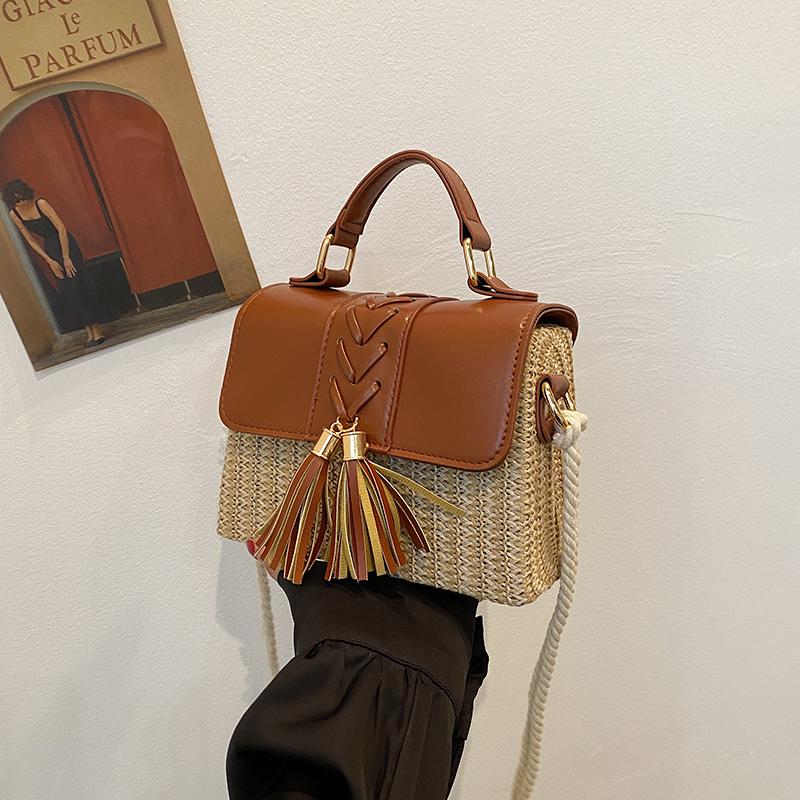 Beach Straw Crossbody Bag For Women 2024 New Designer Boho Summer Bag Pu Leather Handbag And Purse Travel Cross Body Phone Bag