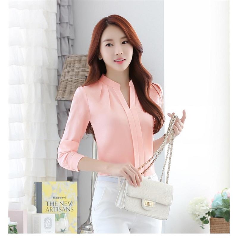 Frühlings-Chiffonhemd Damen Koreanischer Fan Bluse Klein Frisch Stehkragen Locker Mittellang Langärmlig Weißes Hemd