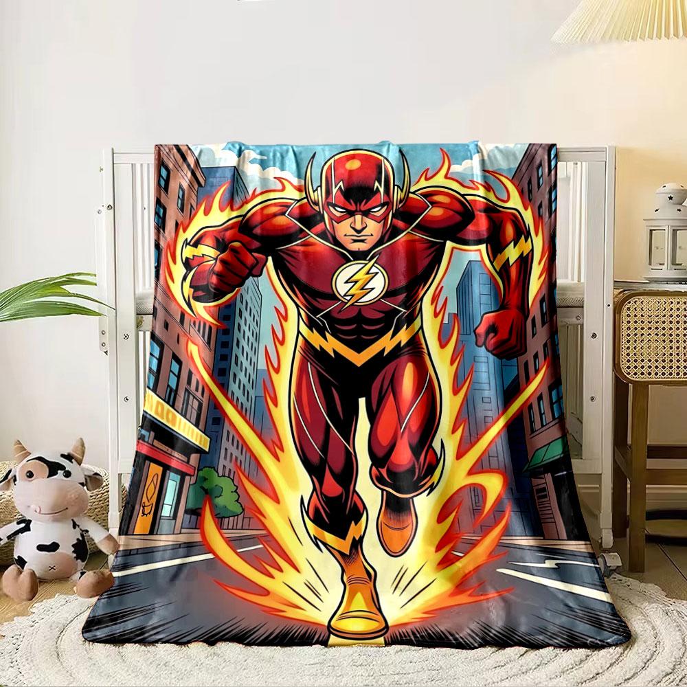 A superhero in a red suit with lightning details running at high speed. for all seasons blanket lunch break throw gift 80cm x 120cm