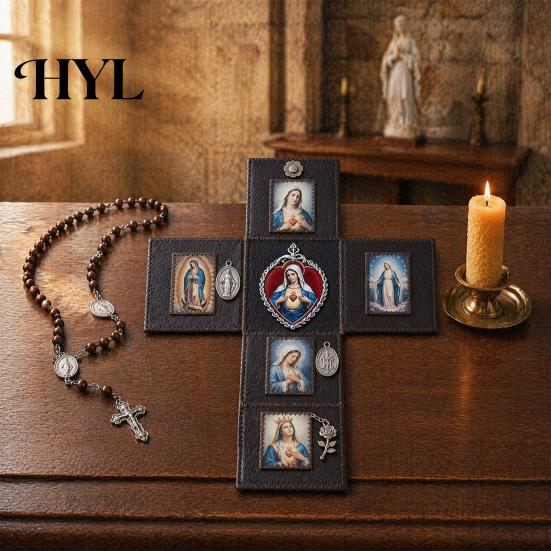 Home Altar Decor Portable Catholic Altar, Handmade Pocket Prayer Shrine, Faux Leather Spiritual Icon Foldable Devotional Religious Gift for Christian