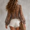 Women S V Neck Leopard Print Long Sleeve Loose Fit Sexy Commute Blouse