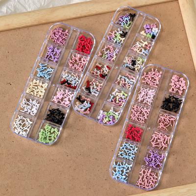 12 Grid Multiple Colors Bowknots Nail Art Charms Mini Adorable Line Bows Ties Resin Nail Decorations For Diy Earring Nail Suppli