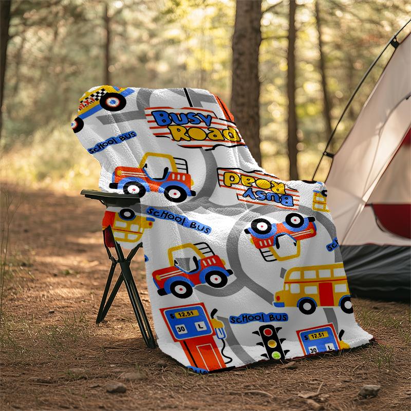 Cute Cars Theme Printed Blanket - Perfect for Couch, Bed, Travel & Outdoor Use | Machine Washable, Cozy & Durable.