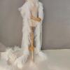 Women Multi Layer Ruffle Tulle Cape Long Train Sheer Mesh Cloak Detachable Pearl Strap Bridal Wedding Cover UpEvening dress Dance party attire