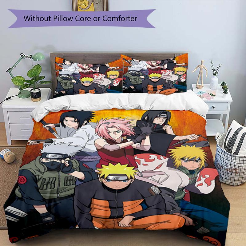 3pcs NARUTO (2) Design Cover Set - HD Printed Bedding with 1 Cover and 2 Pillowcases - Perfect for Home and Dorm Decor