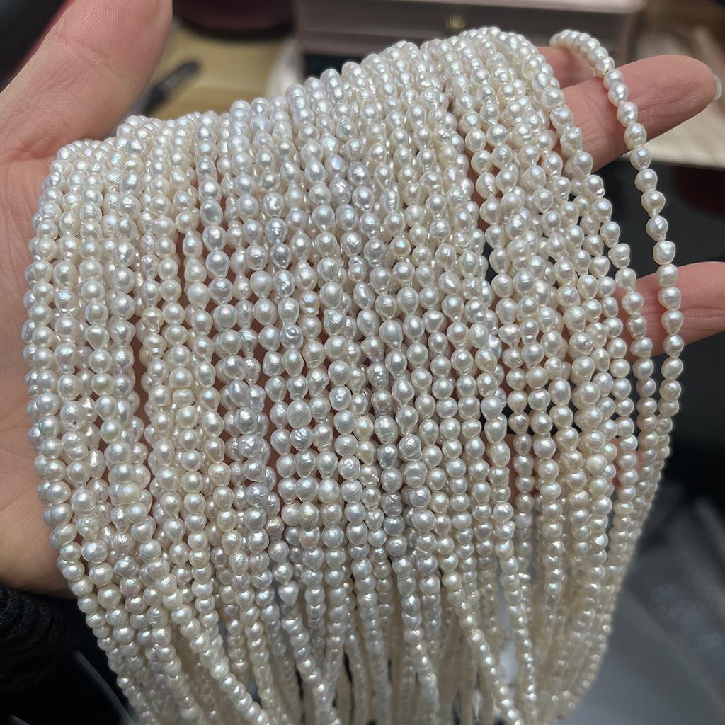 1String, Natural Shell Mother of Pearl Beads, Boho Handcrafted Tail-Shaped Rice Beads, 3-4mm, for Jewelry Making Necklace Bracelet Accessories 36cm