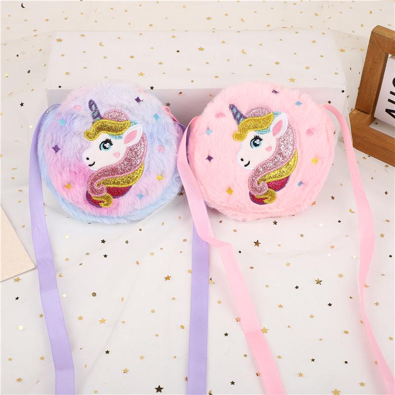 Unicorn Plush Crossbody Bag - Cute & Round Shoulder Bag for Girls with Coin Purse