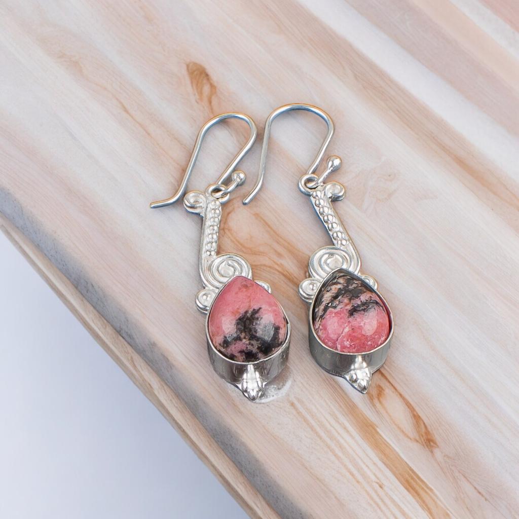 Genuine Black Rhodonite Gemstone 925 Sterling Silver Designer Jewelry Earrings EE-37-25