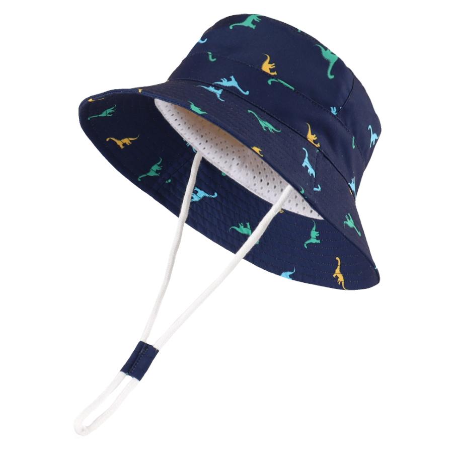 

Sun Protection Hat for Kids Toddler Boys Girls Dinosaur Wide Brim Summer outdoor hat Cotton Baby Bucket Hat with Chin Strap S-48CM