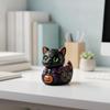 Cat Figurine with Jack-O'-Lantern Playful Pumpkin Decoration Gothic for Desks