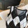 Autumn Fashion Casual Argyle Knitted Sweater Vest Women Winter Retro Sleeveless Pullover Sweater Women Waistcoat  Round Neck Knitwear Vests 24821
