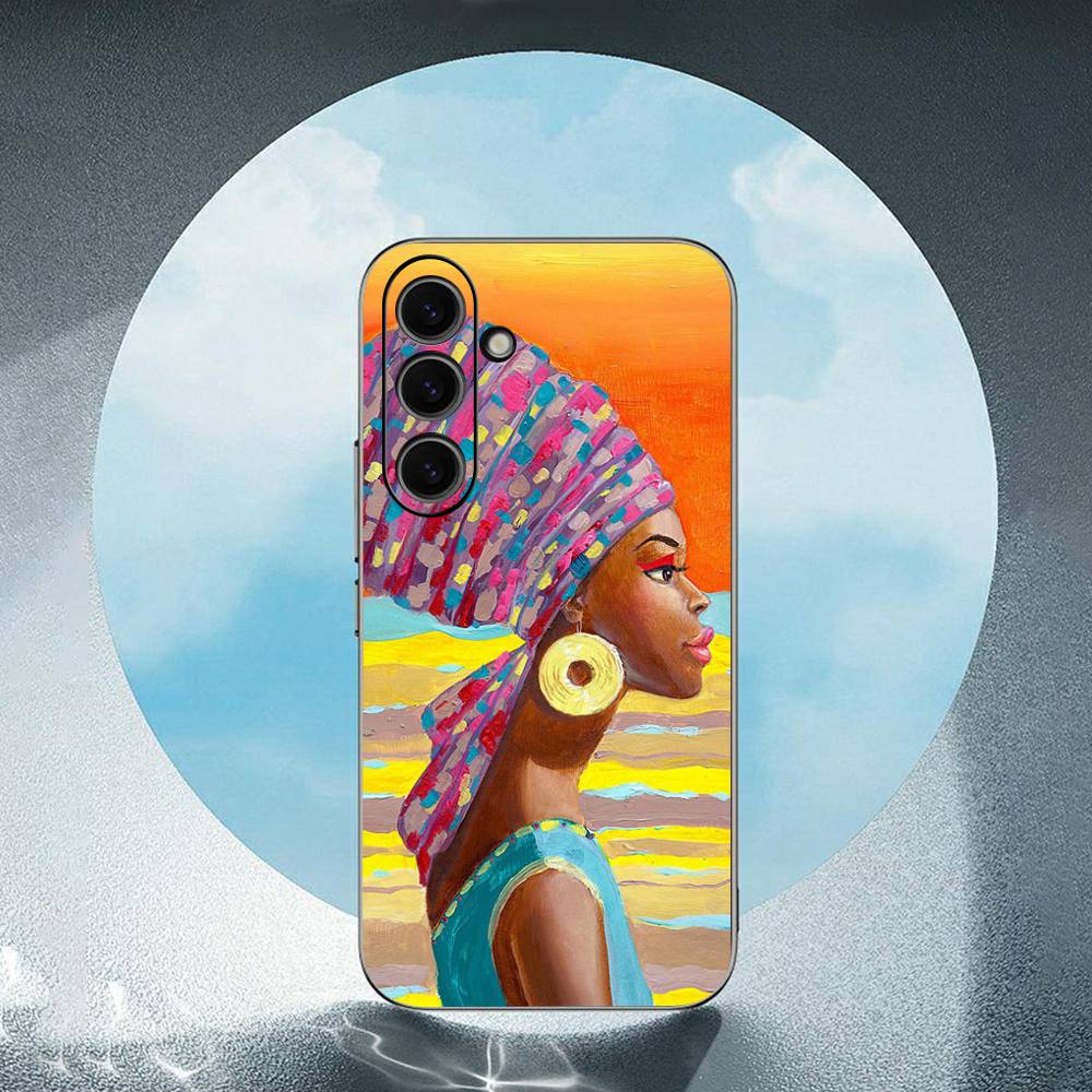 Cartoon South African Woman For Samsung Galaxy S23 S24 S25 Ultra S22 Plus S21 Black Soft Case Waterproof Soft Case