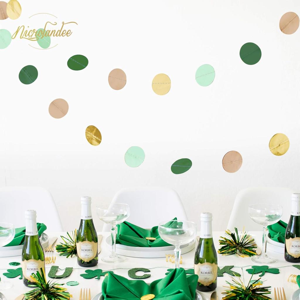 NICROLANDEE Wedding Party Decorations - 3 Pack Sage Green Dots Paper Garland String Hanging Backdrop for St Patricks Day Rustic Wedding, Neutral Baby