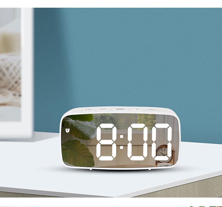 Multi-Function LED Mirror Alarm Clock with Makeup Mirror, Battery or Plug-In Options (Model: 0711-0712)