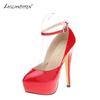 Women Sandals Pumps Sexy 14cm Extremely Thin High Heels Platform Peep Toe Stiletto Patent Leather Party Nighclub Wedding Shoes