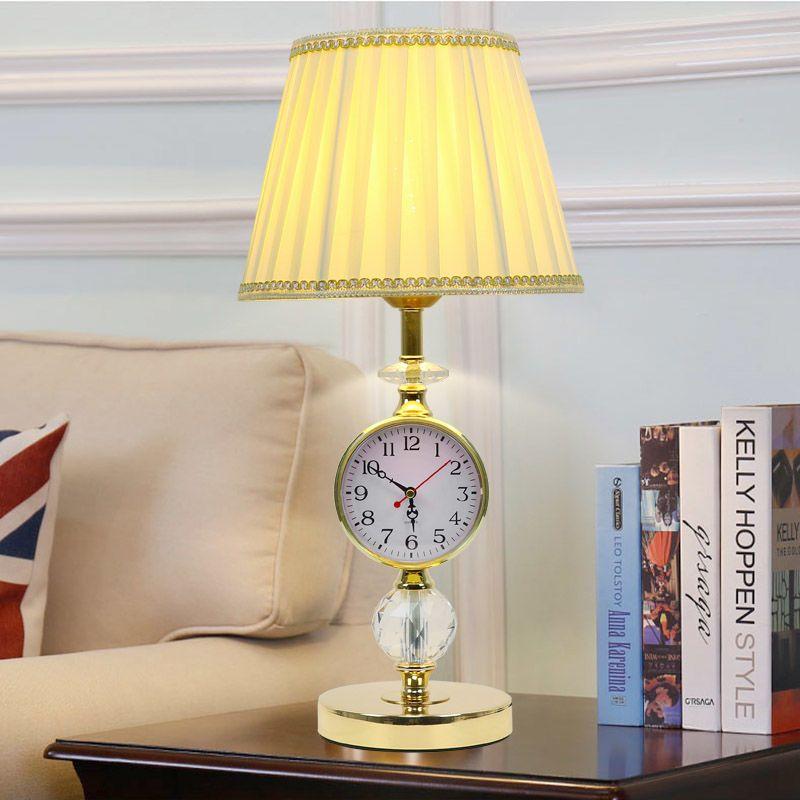 Avrupa Yatak Odası Kristal Masa Lambası Saatli Masa Dekoratif Başucu Lambası