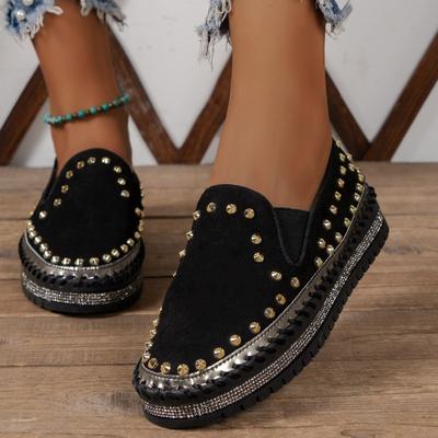 Große Slip-on-Loafer Mode Nieten Flatform Schuhe Dicke Sohle Nähen Frauen Wohnungen Casual Flache Outdoor Walking Schuh 2024